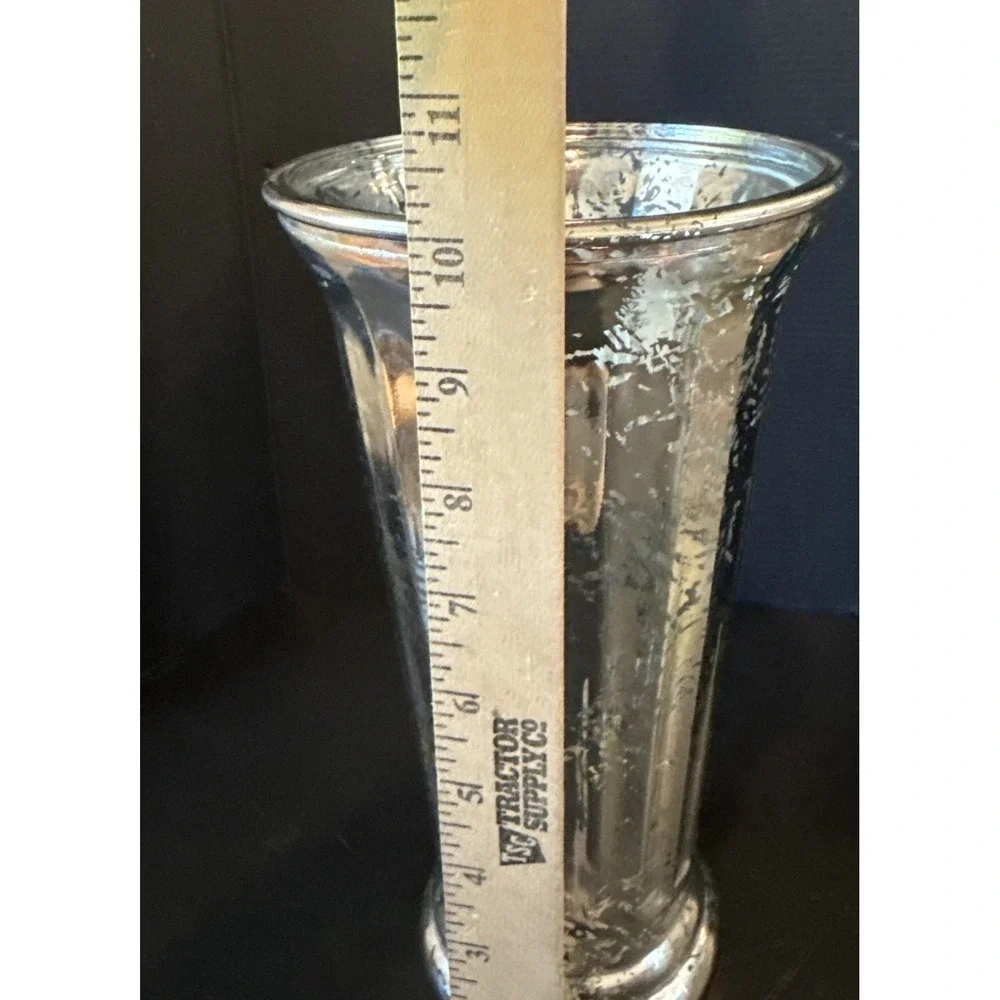 Mercury Silver Glass Flower Floral Vase Heavy Large‎ 10 Inch Home Decor